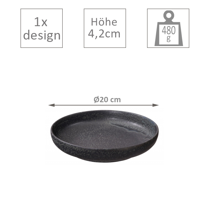 Assiette creuse 25cm Black Onyx | Val-Enza | Tokyo Design