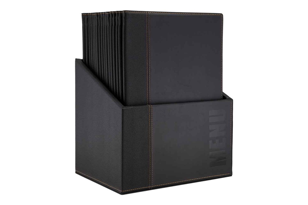 Box 20 menus A4 cuir noir